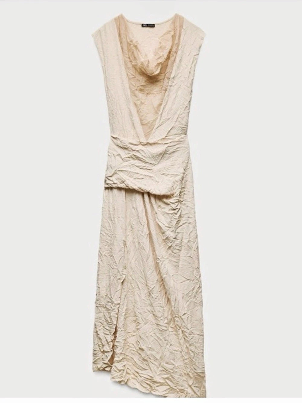 Zara ZW Collection Draped Midi Dress Cream Size Small